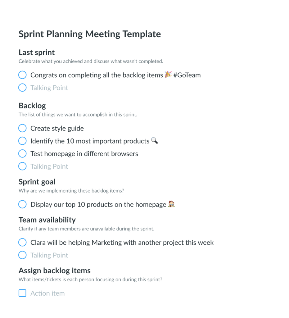 Sprint Planning Meeting Template